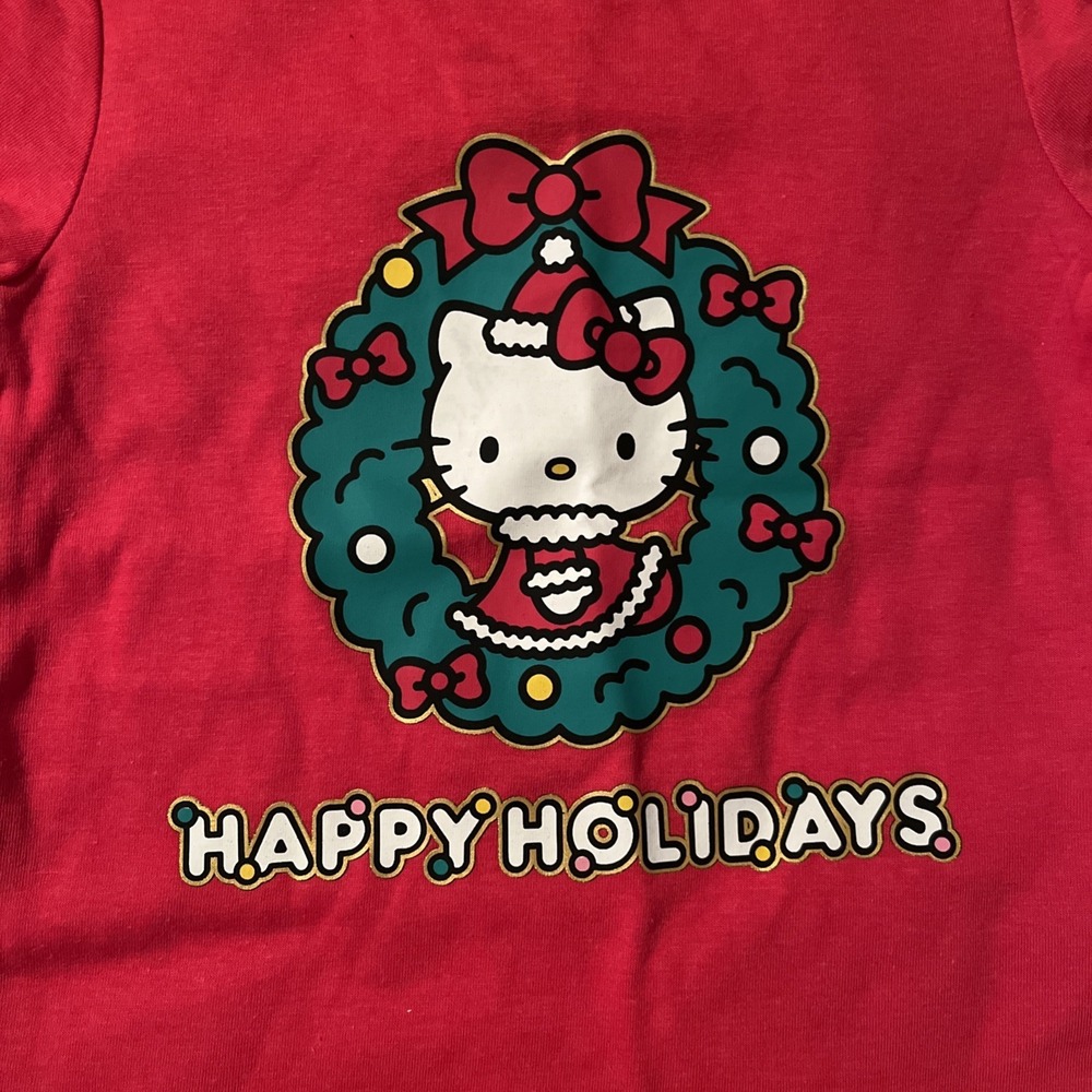 HELLO KITTY Christmas Happy Holidays Short Sleeve Top! Size 3T Cute - Picture 2 of 5